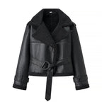 Women’s Leather Aviator Jacket – Short and Shearling-Lined