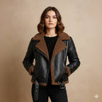 Women’s Leather Aviator Jacket – Short and Shearling-Lined