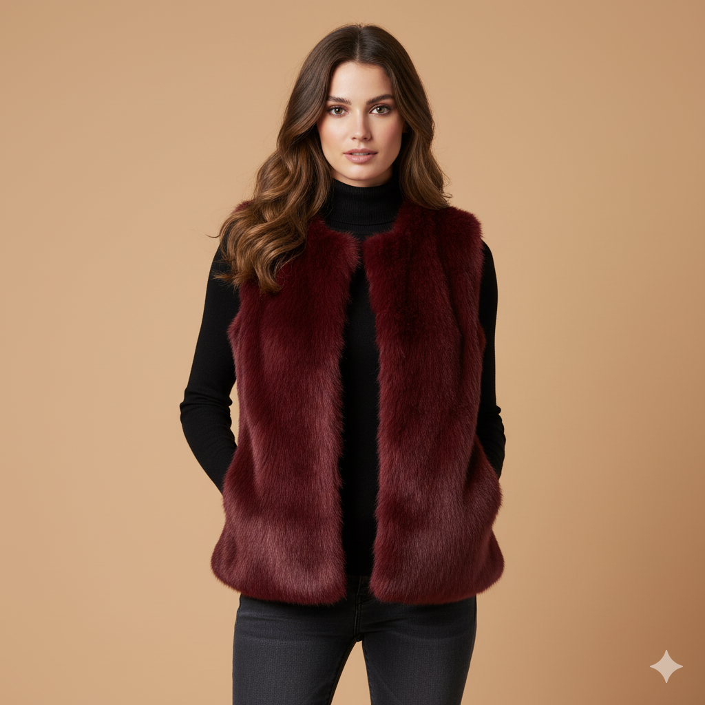 Women’s Fur Vest – Sleeveless Cardigan Style Outerwear