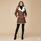 Women’s Leather Jacket with Belt – Long Sleeve and Fleece-Lined