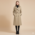 Women’s Classic Belted Trench Coat – Elegant Long Lightweight Jacket