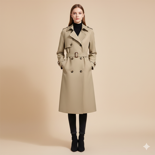 Women’s Classic Belted Trench Coat – Elegant Long Lightweight Jacket