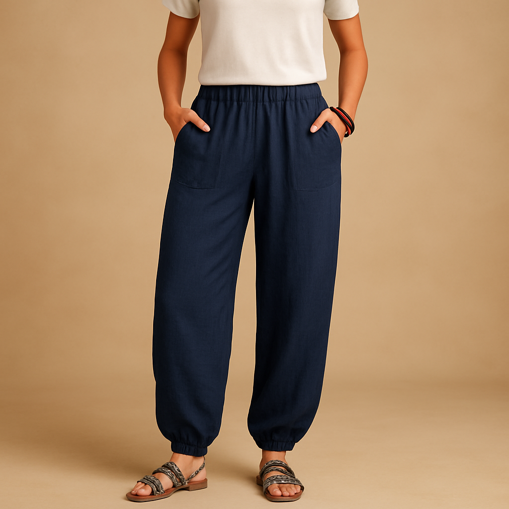 Zomerbroek voor dames met hoge taille, losse pasvorm en boho design, ideaal voor zomerse dagen en ontspannen outfits.