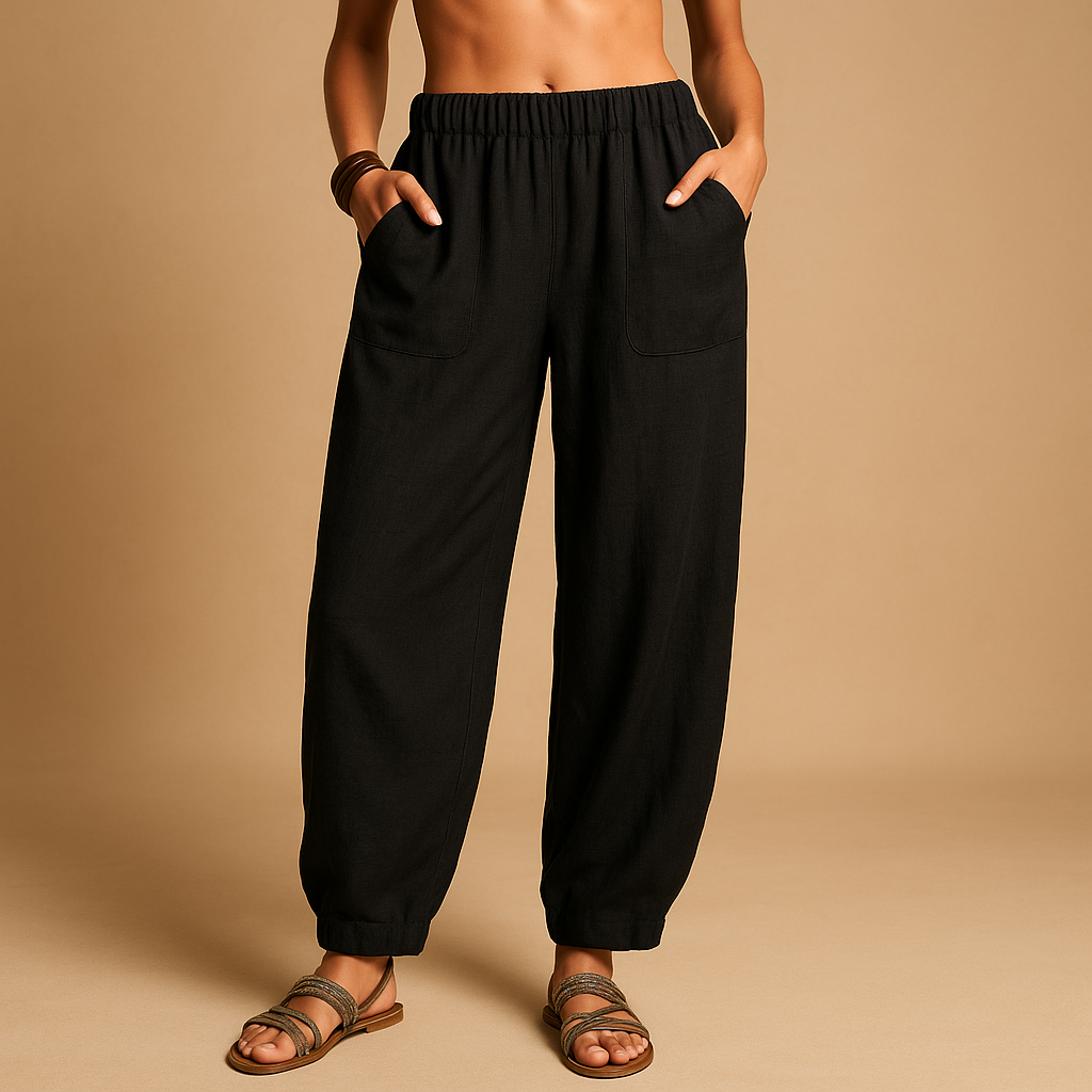 Zomerbroek voor dames met hoge taille, losse pasvorm en boho design, ideaal voor zomerse dagen en ontspannen outfits.