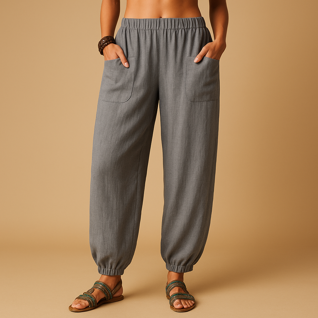 Zomerbroek voor dames met hoge taille, losse pasvorm en boho design, ideaal voor zomerse dagen en ontspannen outfits.