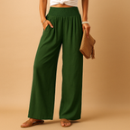 Linnen broek voor dames met elastische taille en rechte pijpen in verschillende kleuren – perfect voor zomerse en casual outfits.