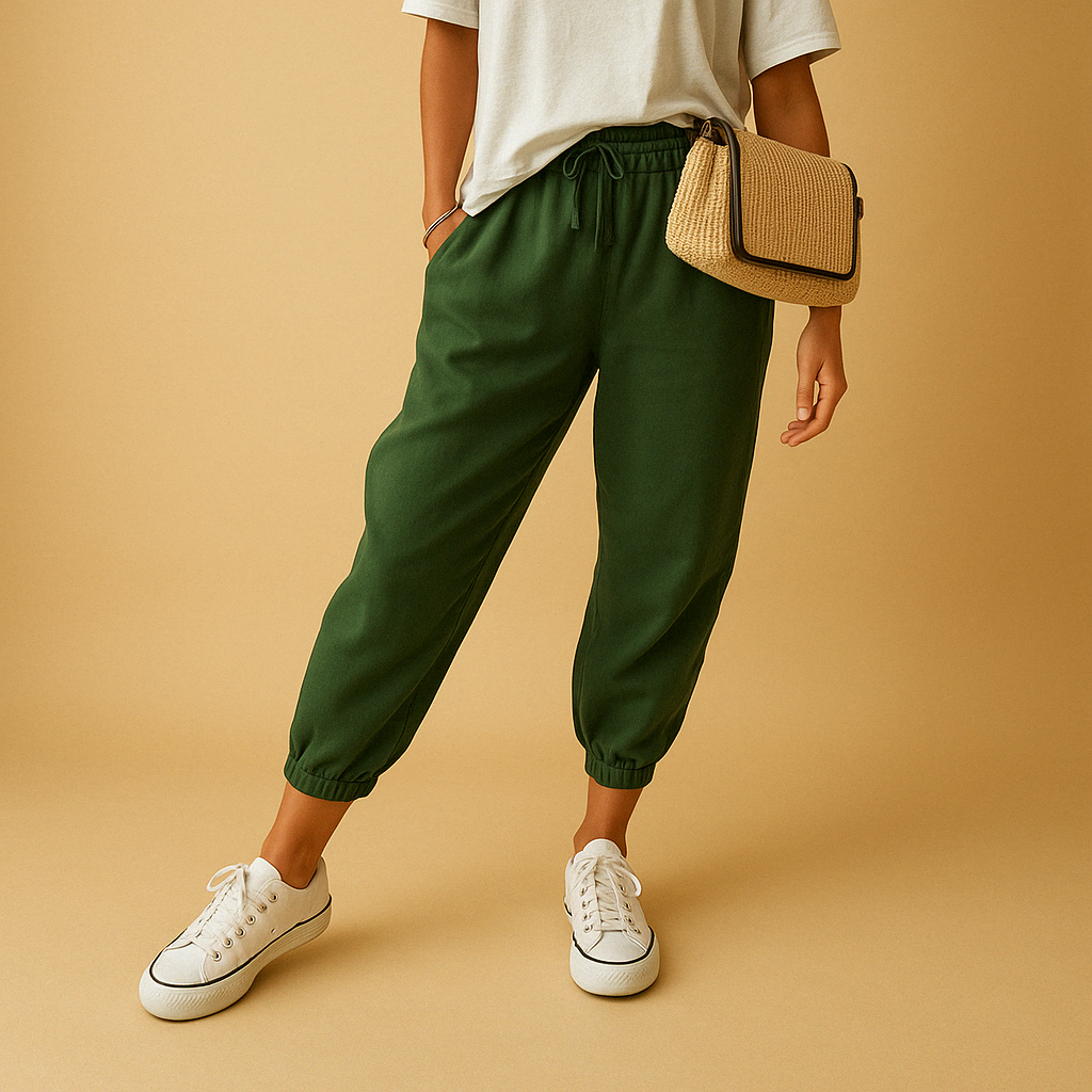 Ademende damesbroek met losse pasvorm in beige, wit, groen, blauw of zwart, ideaal voor werk of vrije tijd tijdens warme dagen.