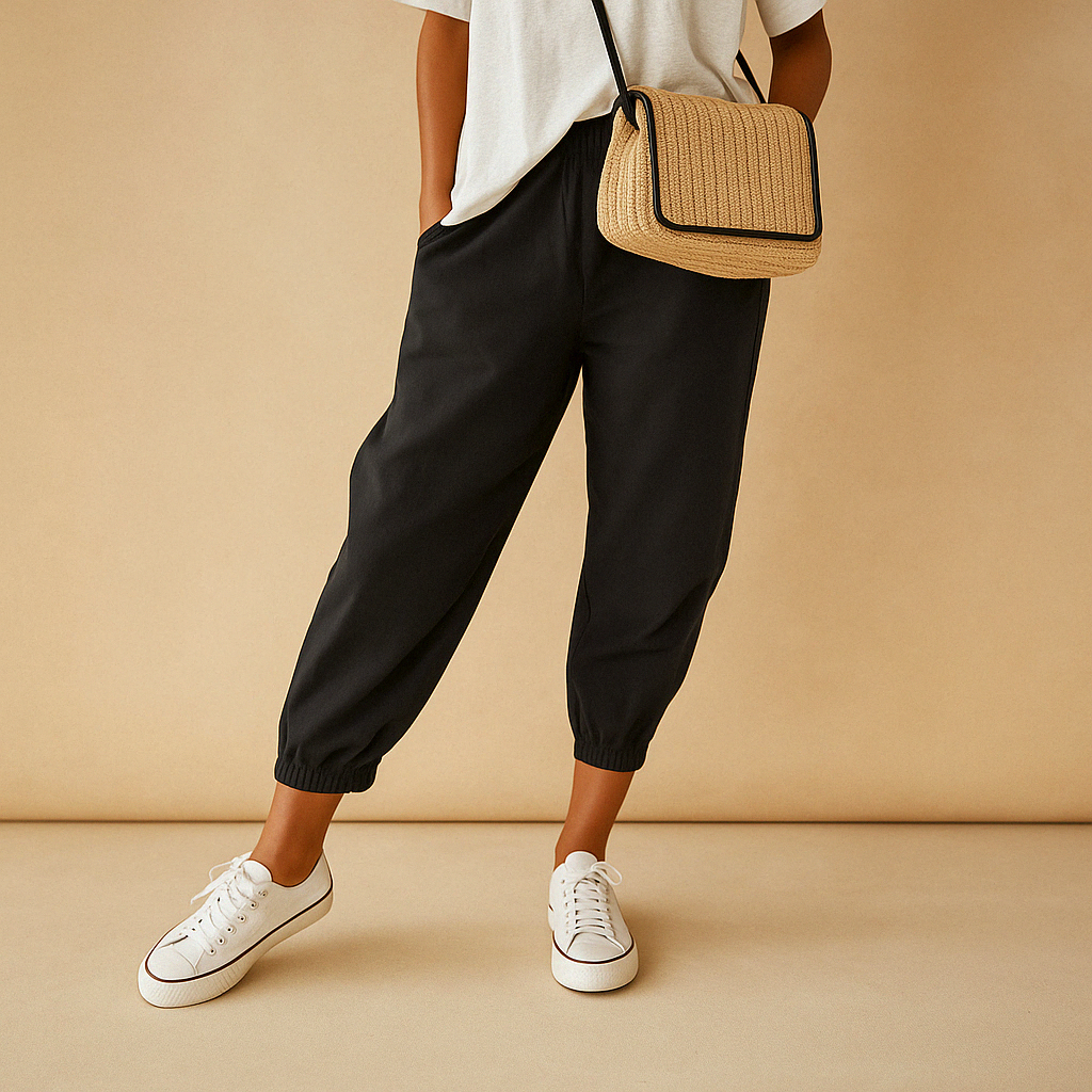 Ademende damesbroek met losse pasvorm in beige, wit, groen, blauw of zwart, ideaal voor werk of vrije tijd tijdens warme dagen.