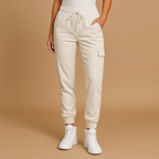 Dames cargobroek met hoge taille en slanke pasvorm, stretchmateriaal en cargozakken. Perfect voor dagelijks gebruik en casual outfits.