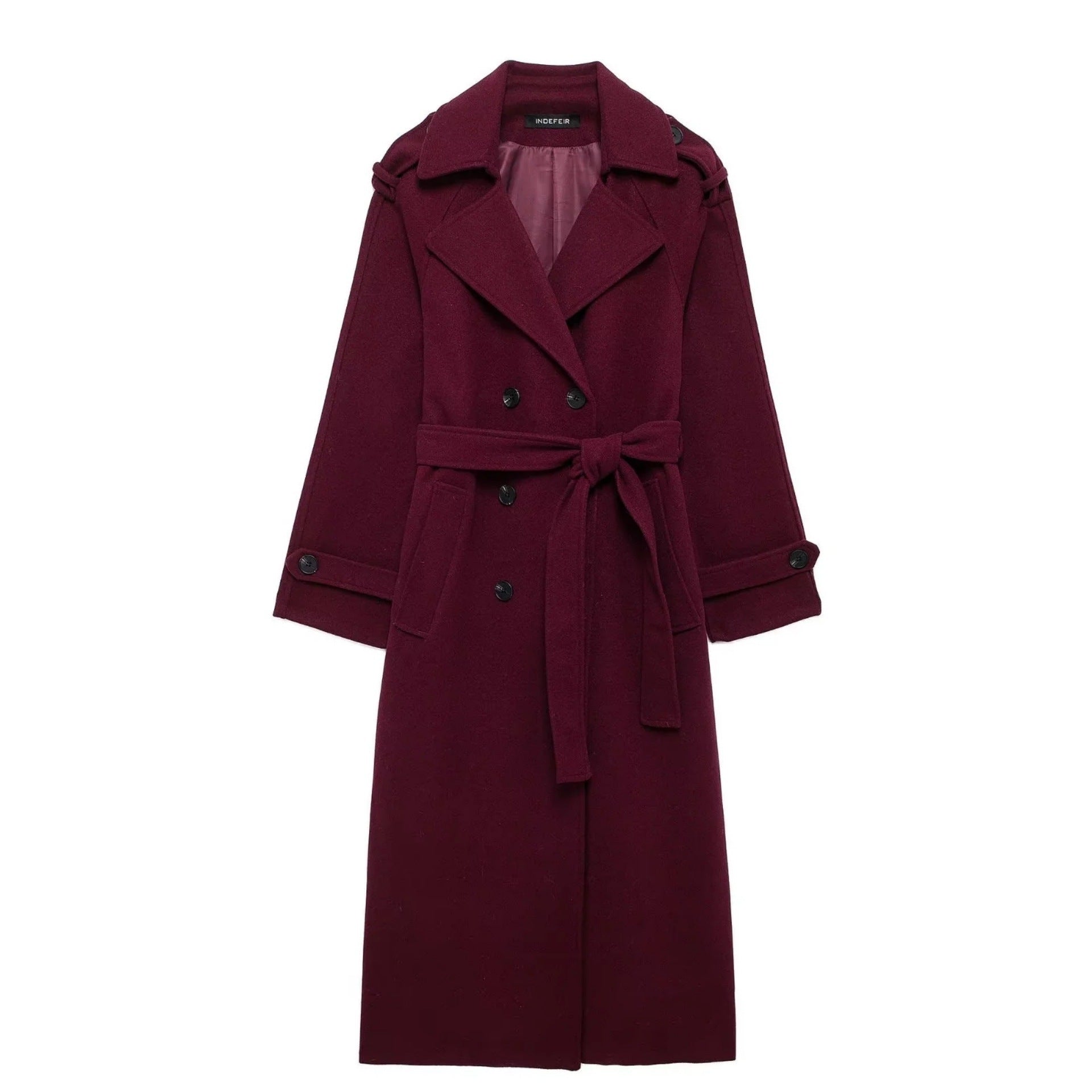 Women’s Wool Trench Coat – Long, Belted and Double-Breasted