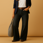 Elegante rechte damesbroek in blauw en grijs, perfect voor formele gelegenheden, werk en casual chique outfits.