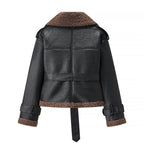 Women’s Leather Aviator Jacket – Short and Shearling-Lined
