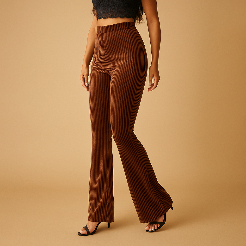 Flared corduroy broek voor dames met hoge taille in groen, bruin of zwart, perfect voor casual en chique outfits.