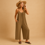 Women’s summer sleeveless jumpsuit with adjustable straps, elastic waist, and lightweight fabric. Perfect for vacations, summer days, and parties.